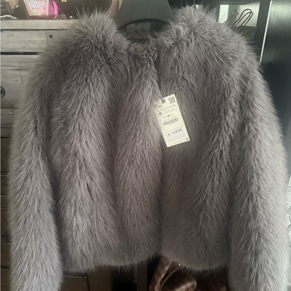Gray Faux Fur Jacket